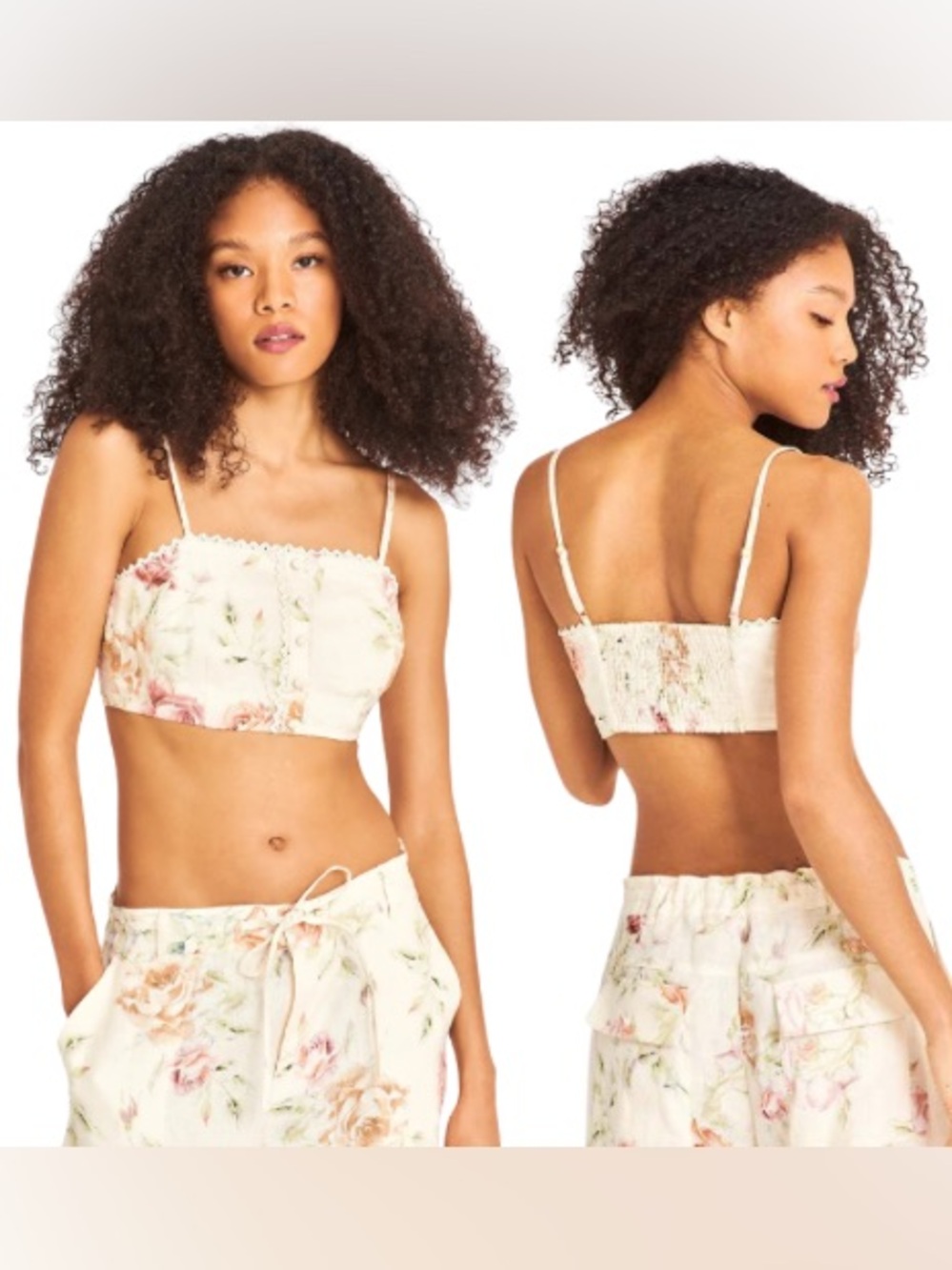 LoveShackFancy Emmalou Linen Floral Crop Cami Top Size 0
